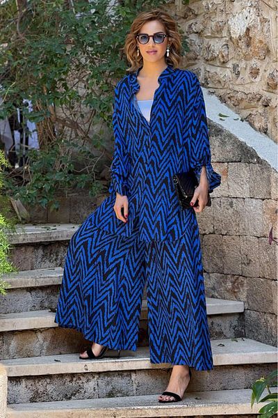 Nevin Kaya Moda Blue Color Zerrin 100% Cotton Trousers Shirt Double Set