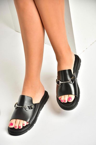 Fox Shoes U 291099303   Black Genuine Leather Women's Slippers