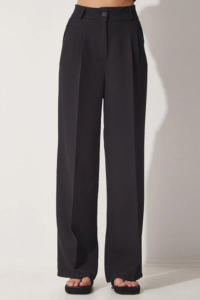 Stil Sepeti Women's Black Double Pleated High Waist Palazzo Pants Tl- 100080074