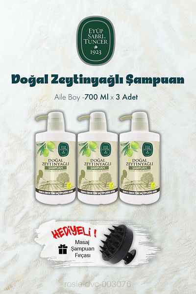Eyüp Sabri Tuncer 3 Olive Oil Shampoo 700 ml and Shampoo Brush Gift