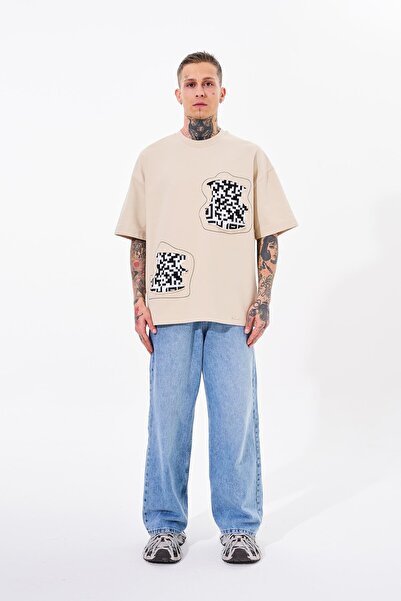 Machinist Ανδρικό μπλουζάκι Dama Patch Oversize ανοιχτό μπεζ