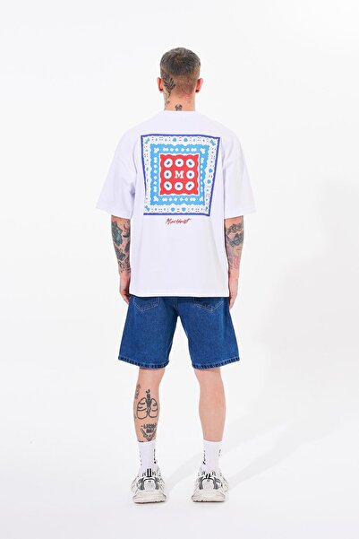 Machinist Ανδρικό Oversize Λευκό T-Shirt - Ethnic Printed
