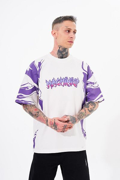 Machinist Men's Sleeve Printed Oversize Ecru T-Shirt