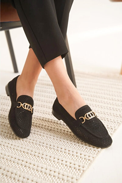 Ayakkabı Vakti Ταϊλανδέζικο φτερό Flat Toe Soft Loafer Ballerina (Μεταλλική πόρπη - Όχι πλαστικό)