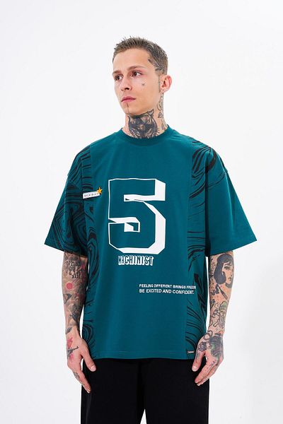 Machinist Ανδρικό μπλουζάκι με στάμπα τύπου 5 Oversize Petrol Green