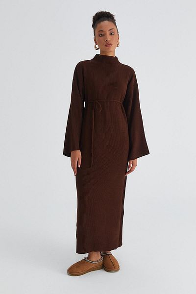 MARKALİSTE String Belted Knitwear Dress Bitter Brown