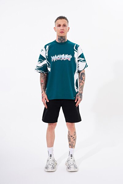 Machinist Ανδρικό μπλουζάκι με στάμπα Oversize Petrol Green