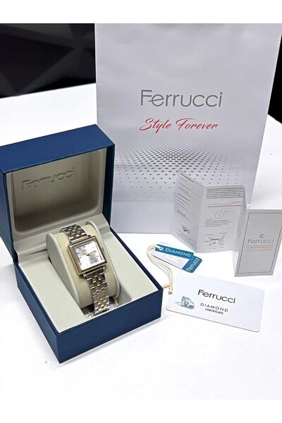 Ferrucci Kristal Camlı Çelik Kordon 2 Yıl Garantili 3 Atm Kadın Kol Saati+Bileklik NS.FRC.0041.L4