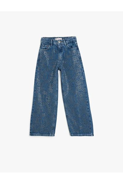 Koton Wide Leg Denim Trousers with Cotton Pocket Detail