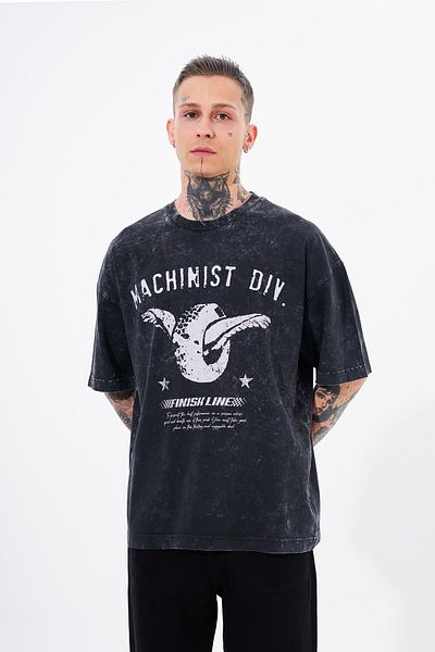 Machinist Men's Washed Tire Printed Oversize Apshalt Spotted T-shirt