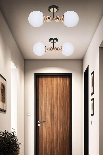MŞ Aydınlatma Misket Black Gold 2 White Glass Plafonier Chandelier