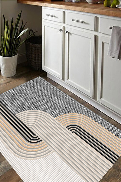 MAMKO Dijital Baskı Mutfak Halısı, Geometrik Halı, Makinede Yıkanabilir, Mutf...