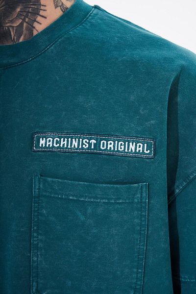 Machinist Men's Denim Pocket Washed Oversize Petrol Green T-Shirt
