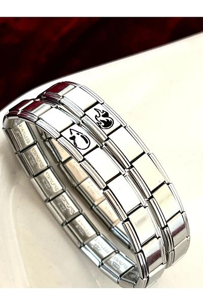 Vamoria Fire and Water Patterned Italian Charm Steel Couple Bracelet