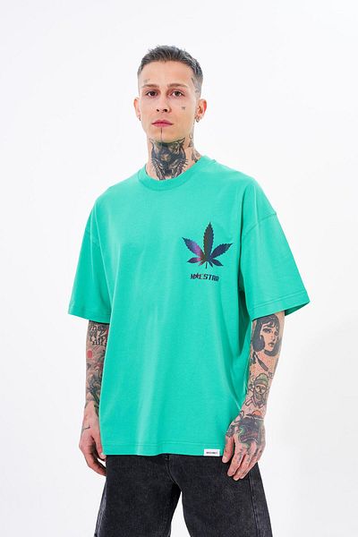 Machinist Macstar Leaf Printed - Ανδρικό μπλουζάκι Oversize ανοιχτό πράσινο