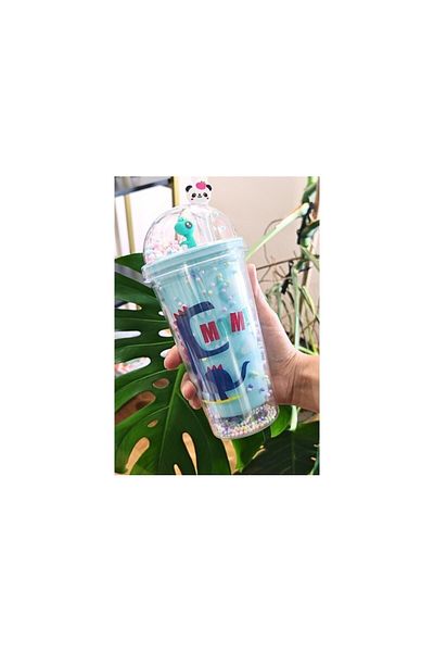 Lexi Bella Dino Themed 450 ml Water Bottle with Straw and Character Figures