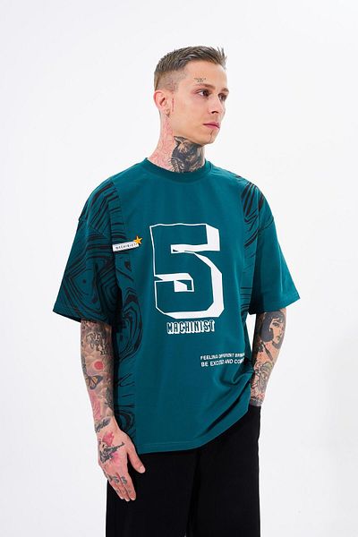 Machinist Ανδρικό μπλουζάκι με στάμπα τύπου 5 Oversize Petrol Green