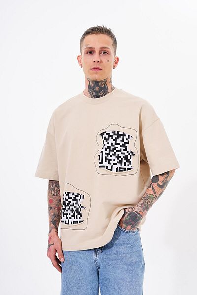 Machinist Ανδρικό μπλουζάκι Dama Patch Oversize ανοιχτό μπεζ