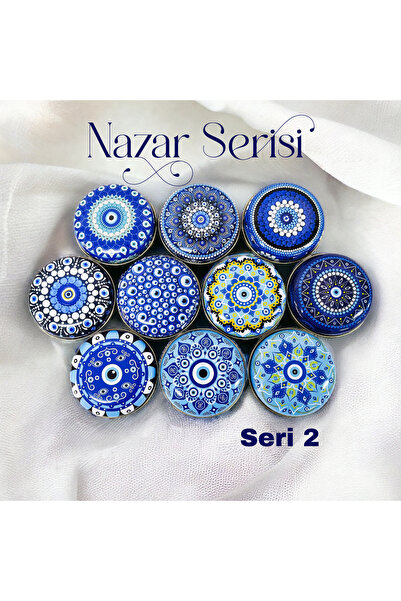 Nazar Desenli Metal Kutu - Hediyelik ve Mum Hazırlama Kutusu 7,3x3cm 10 Adet