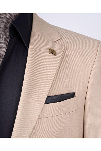 TerziAdemAltun İtalyan stil slim fit mono yaka ceket pantolon takım elbise camel T11545