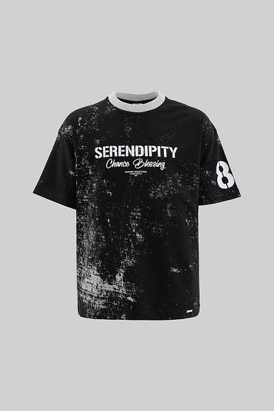 Machinist Men's All over Printed and Contrast Collar Oversize Black T-Shirt