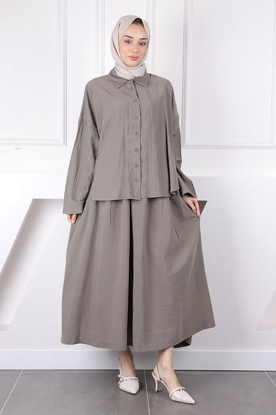 İmajButik Χακί Μπλουζάκι Modal Φούστα με Φούστα