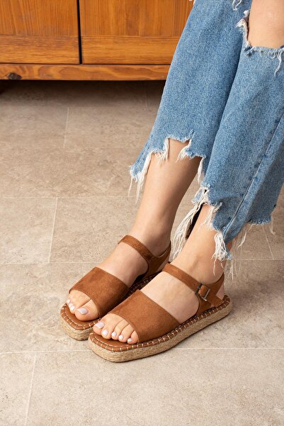diclepolat Γυναικεία Tan Σανδάλια - Suede Wear Flat Sole Petite