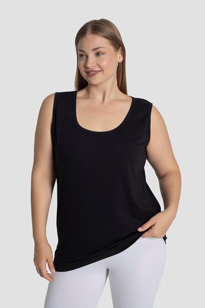 Arma Yıldız Women's Black Thick Strap Large Size Tank Top Cotton Flexible and Comfortable