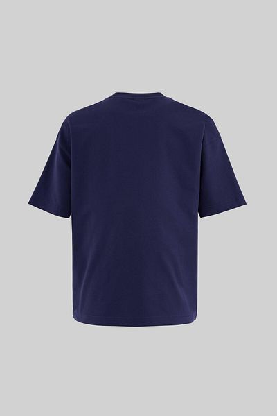 Machinist Men's Multi Colored and Slogan Printed Oversize Navy Blue T-Shirt
