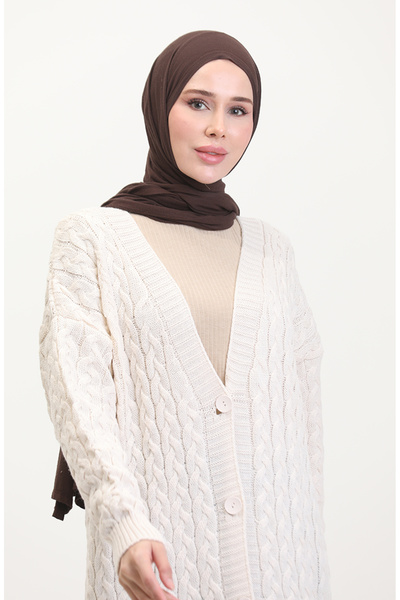 sefamerve Düğmeli Uzun Triko Hırka 0377-01 Ekru