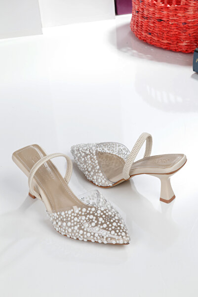 leopar by çetinay Μπεζ με πέρλες - Διαφανές με ασημί πέτρινη λεπτομέρεια, ελα...