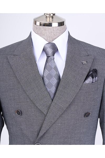 TerziAdemAltun Black Slim Fit Italian Style Double Breasted Jacket and Pants Set - T11693
