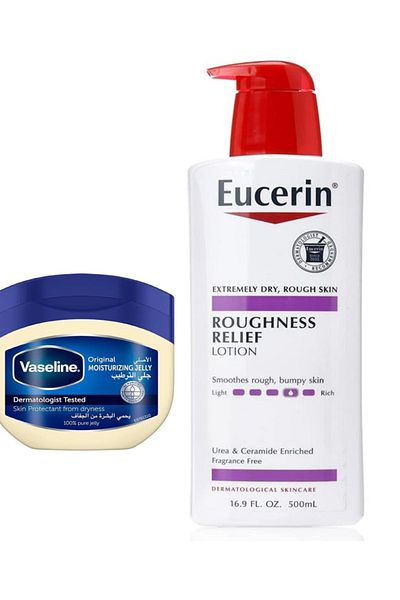 Vaseline Set contains Eucerin lotion to relieve rough skin, and Vaseline moisturizing lotion for dry skin, original