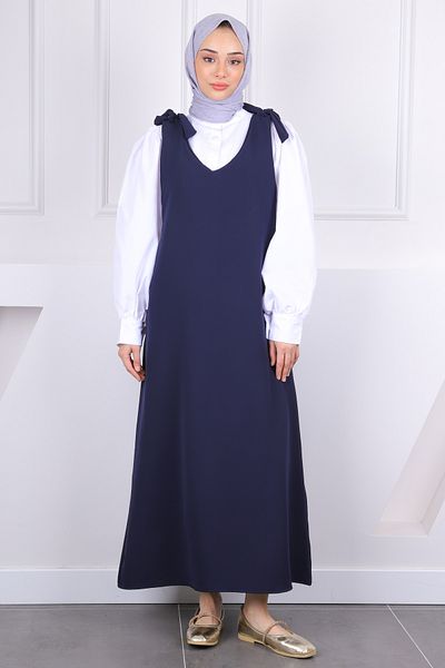 İmajButik Μπλε Navy Blue Shoulder Tie Gilet