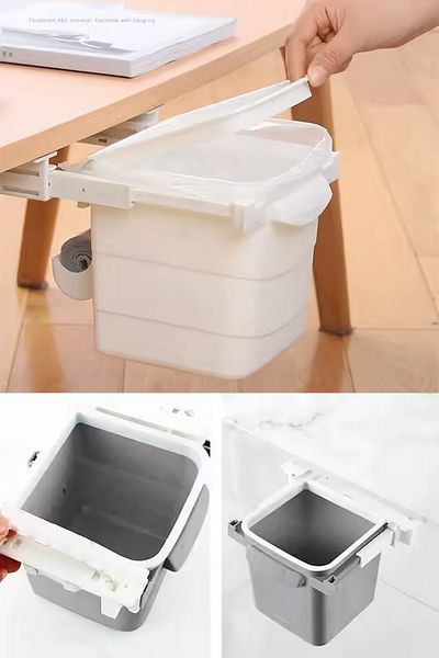 Nactumu Mini Table Trash Can – Plastic, under Counter Retractable and Adhesive Invisible Baffle