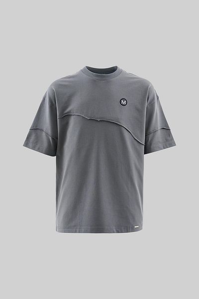 Machinist Tricou oversize afumat cu broderie tehnică pentru bărbați