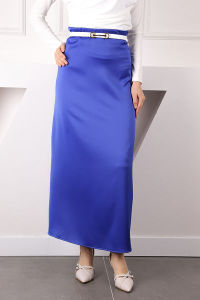 İmajButik Saks Μπλε Σατέν Φούστα με φερμουάρ στο πλάι