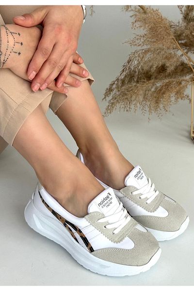 Erbilden Zitta White Skin Leopard Detailed Sports Shoes