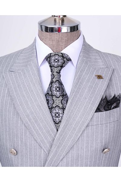 TerziAdemAltun Italian Style Double-breasted Jacket Trousers Suit Gray T7195