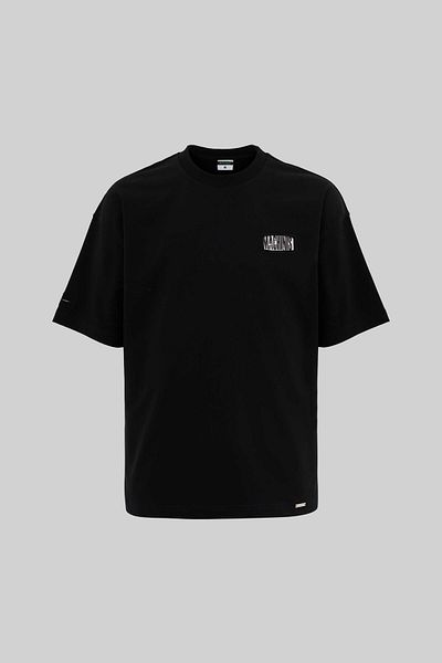Machinist Men's Patchwork and Embroidered Oversize Black T-Shirt