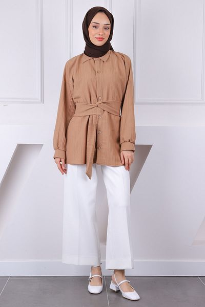 İmajButik Λεπτομερές τυλιγμένο πουκάμισο Dark Mink Belt