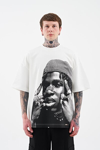 Machinist Ανδρικό μπλουζάκι από χαρτί με στάμπα Oversize εκρού