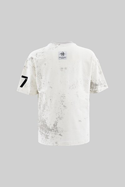 Machinist Men's All over Printed and Contrast Collar Oversize Ecru T-Shirt