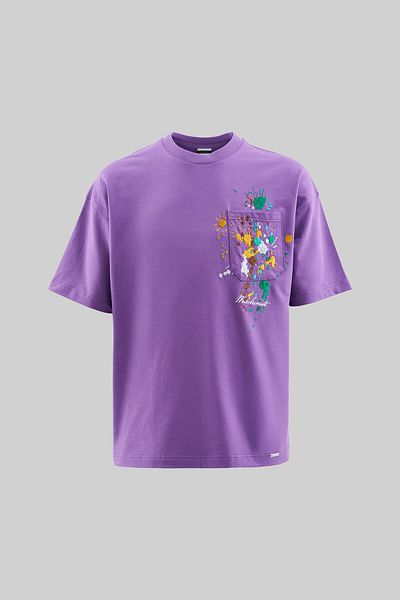 Machinist Ανδρικό μπλουζάκι Splater Look έγχρωμο κεντημένο oversize μωβ