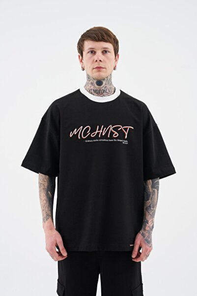 Machinist Ανδρικό έγχρωμο και τεχνικό κεντημένο μαύρο μπλουζάκι