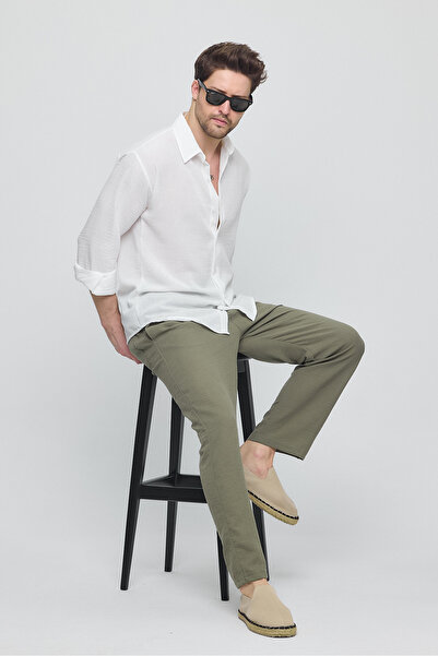 GIENTO Men's Baggy Linen Pants with Elastic Waist