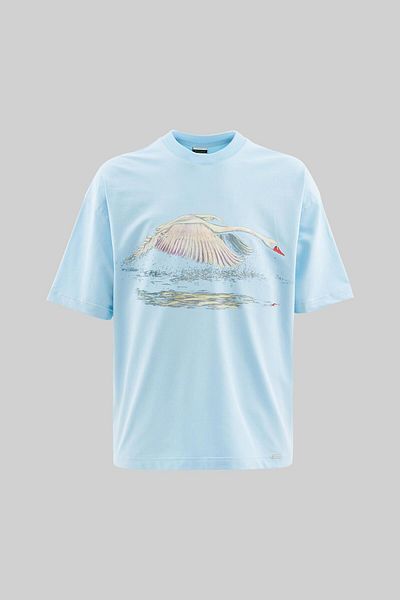 Machinist Ανδρικό μπλουζάκι με στάμπα Swan Oversize Light Blue