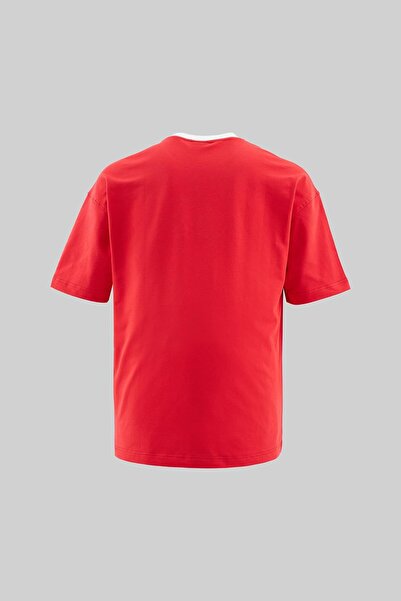 Machinist Men's Colored and Technical Embroidered Oversize Fire Red T-Shirt