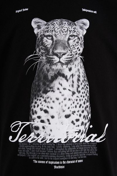 Machinist Men's Leopard Printed Oversize Black T-Shirt
