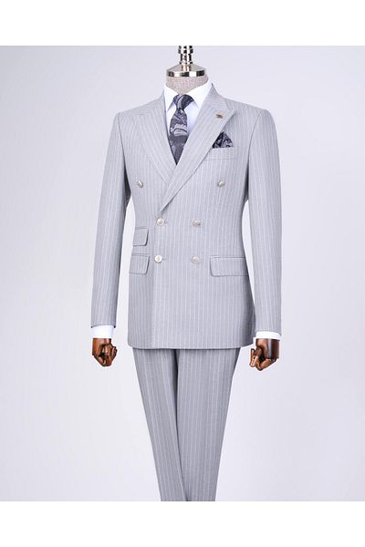 TerziAdemAltun Italian Style Double-breasted Jacket Trousers Suit Gray T7195